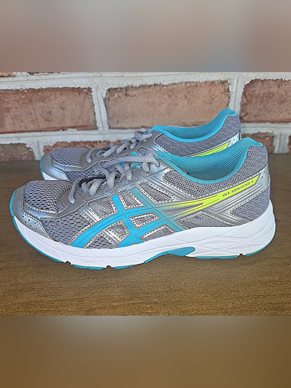 ASICS Gray WOMENS Athletic Running Shoes with Teal and Neon Yellow Accents